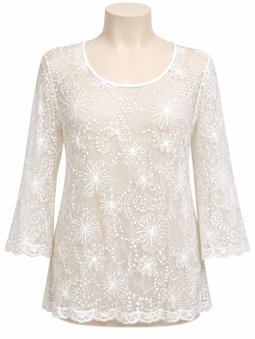 Indigo Soul Women's Ivory Embroidered Lace Sheer Tunic Top M Romantic Feminine
